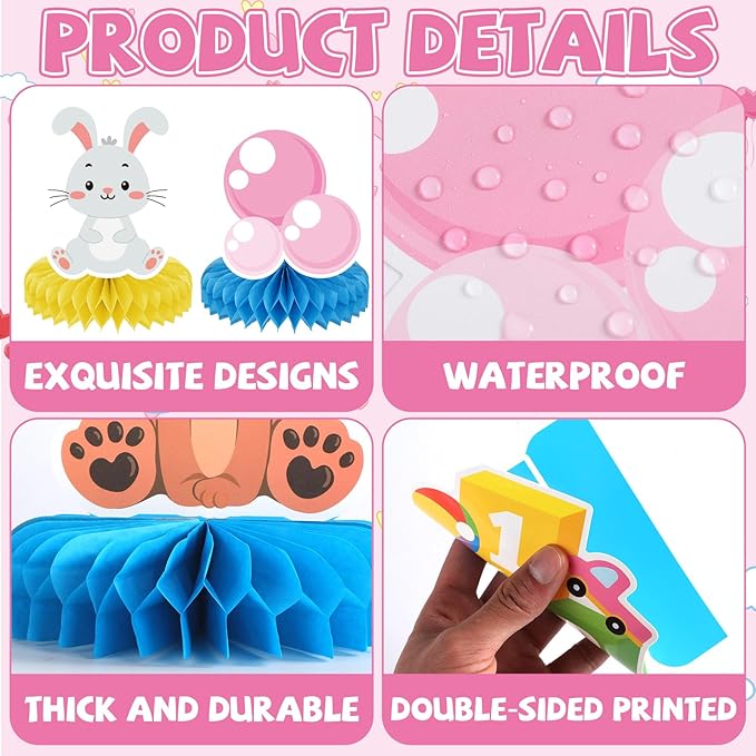 9Pcs Girls Party Decorations Cartoon Teacher Honeycomb Centerpieces Cartoon Girl Table Centerpieces Decorations English Teacher School Bus Table Topper for Kids Birthday Baby Shower Party Supplies