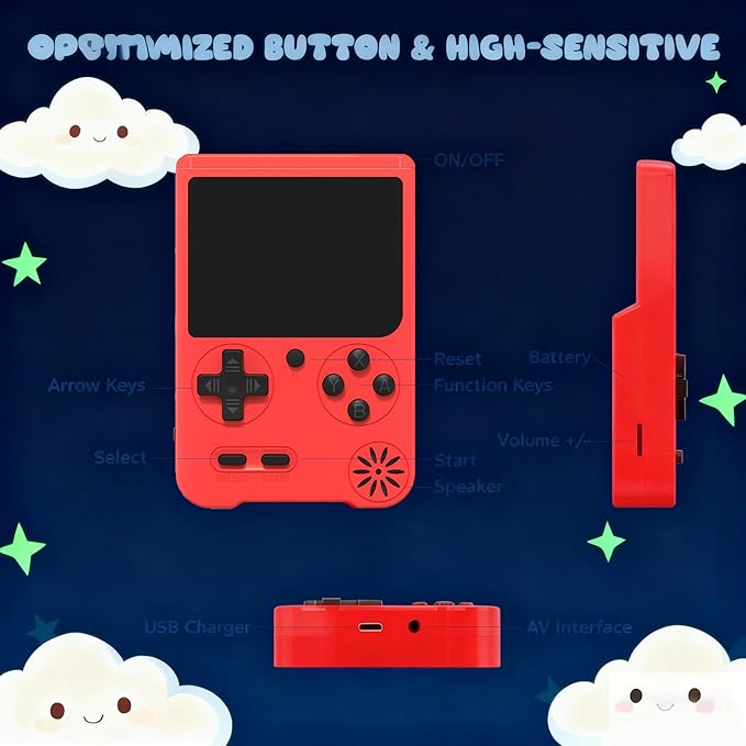 Handheld Games Console, Built-in 500 Video Games, Portable Video Gaming Player with 3.0 Inch lPS Screen，Rechargeable Retro Electronic Gaming System, Pocket Mini Arcade