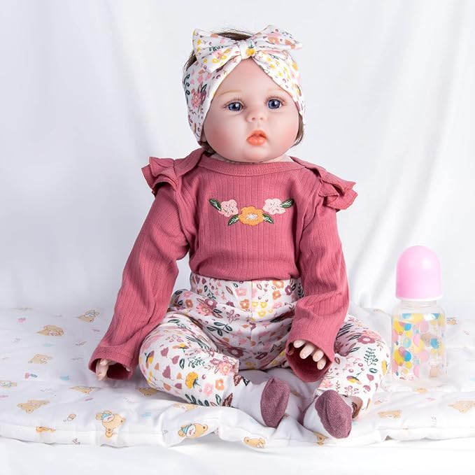 Reborn Baby Dolls Clothes 22 inch Outfit Accessories Flower 4pcs Set for 17-22 Inch Reborn Doll Newborn Girl