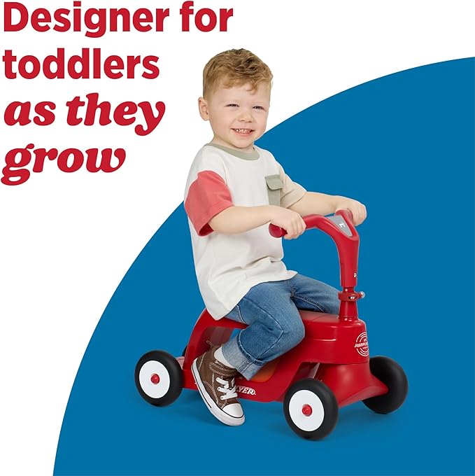 Radio Flyer Scoot 2 Scooter, Blue, for Kids Ages 1-4, Ride On Toy or 4-Wheel Kids Scooter, Durable Wheels and Frame, Converts Easily with Flip Deck, Toddler Ride On Toys (Amazon Exclusive)