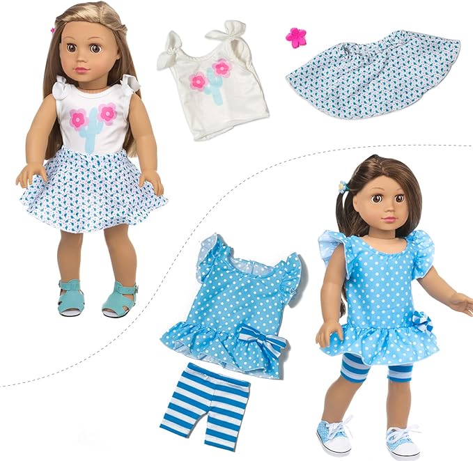 23 Pcs American Doll Clothes Dress and Accessories Sets for American 18 inch Dolls - Including 10 Complete Set of Clothing , Doll Accessories with Hair Bands and Hair Clip