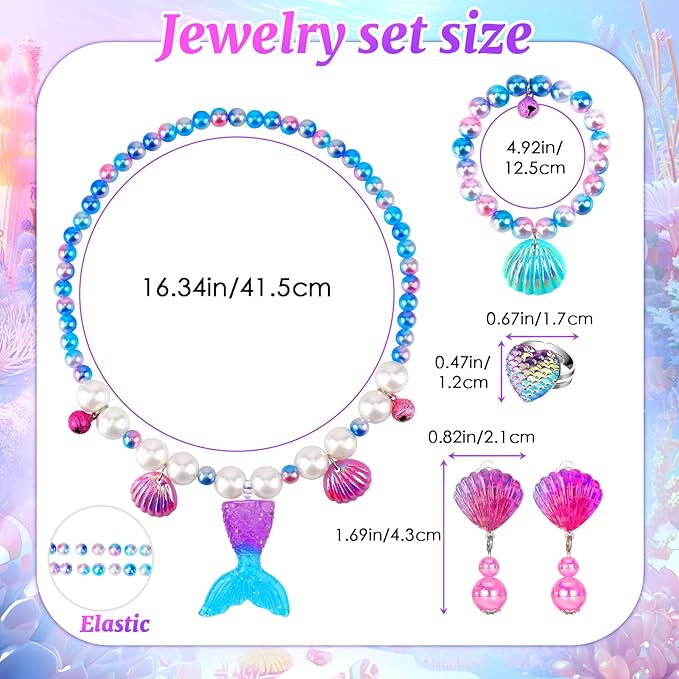 Jewelry Toys for Girls, Classic Unicorn Mermaid Frozen Themed Necklaces Bracelets Rings Earrings Set for Princess Dress Up Pretend Play, Toddler Costume Jewelry, Little Girls Christmas Birthday Gifts