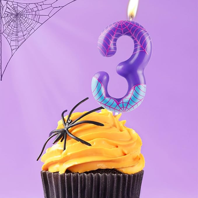 Purple Spider 5th Birthday Candles Spider Themed Number 5 Candle Cake Topper Spider Cartoon Birthday Cake Decorations for Boys Girls Kids Party Supplies