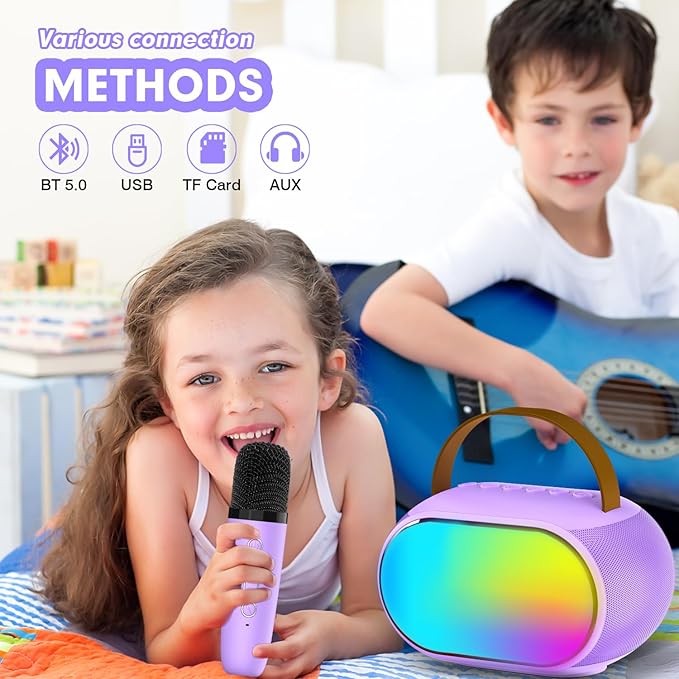 Karaoke Microphone Machine with 2 Drivers, Toy for Girls Boy Ages 3, 4, 5, 6, 7, 8, 9, 10, 11, 12+ Years Old, Portable Bluetooth Speaker Christmas Birthday Gift for Kids Teens Adults(Purple)