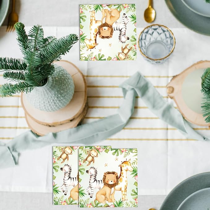 40Pcs Jungle Safari Animal Napkins Woodland Baby Shower Napkins Disposable Animal Napkin for Picnic Dinner Woodland Baby Shower Decorations Party Supplies