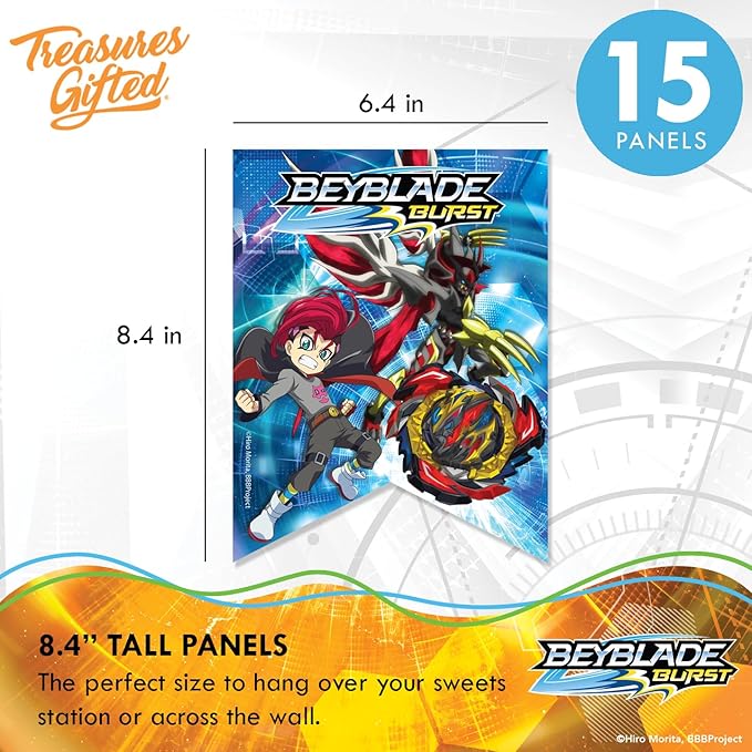 Officially Licensed BEYBLADE Banner Set - (1) Banner & (2) Triangle Pennants - BEYBLADE Birthday Party Supplies