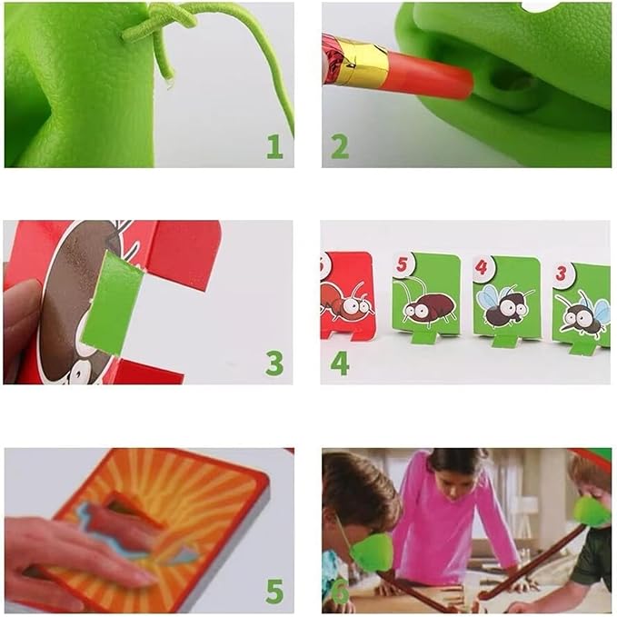 Frog Tongue Game, Tongue Shooting Game, Frog Mask with Tongue, Frog Face Mask, Frog Tongue Game with Blowing Air, Multiplayer Party Game, Insect Cardboard Included