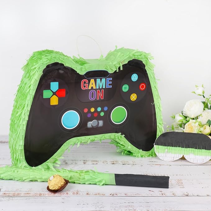Video Game Controller Pinata with Pinata Stick and Blindfold for Boys Kids Birthday Party Decorations Video Game Party Supplies Carnival Activity Decorations