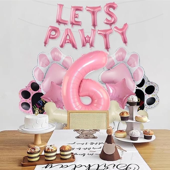 6th Dog Balloons 18pcs Lets Pawty Balloons Dog Paw Birthday Decor Pink 32 inch Pink Number Balloons 6 Mylar Foil Balloons for Lets Pawty Birthday Decorations Dog 6th Birthday Party Supplies
