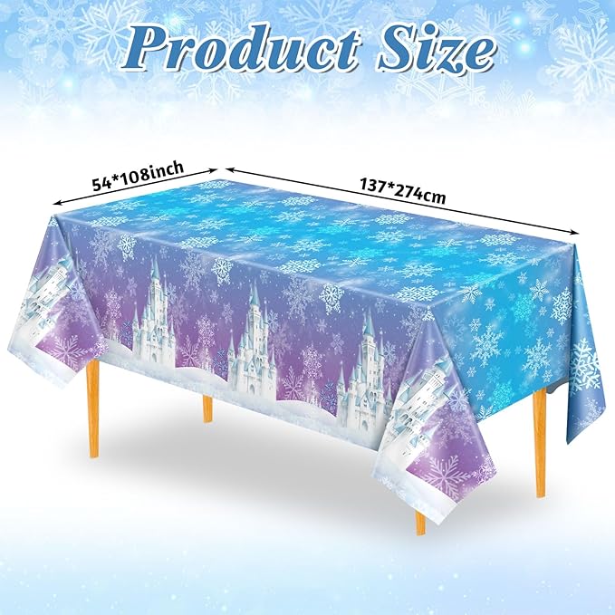 6 Pack Frozen Tablecloth, 54 x 108 Inch Snowflake Plastic Tablecloths Blue and Purple Snowflakes Table Cover, Winter Wonderland Table Cloth for Holiday Frozen Birthday Party Supplies