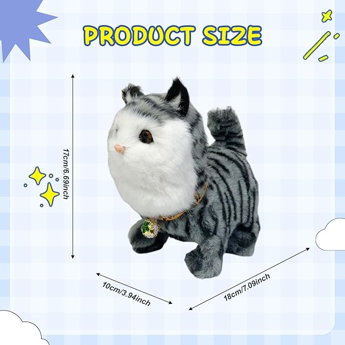 Interactive Walking Cat, Electronic Toy for Children (Girls and Boys), Gray