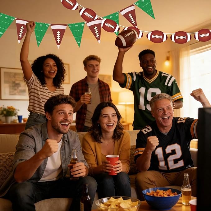 4 PCS Football Party Decorations Football Banner Flags Football Paper Garlands with Pennant Buntings for Sports Theme Birthday Party Decorations Baby Shower