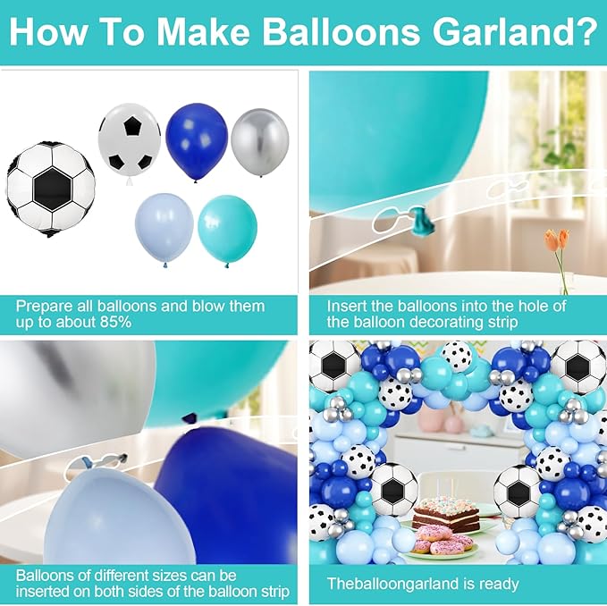 Soccer Balloon Arch Garland Kit, Royal Blue White Teal Blue Balloons Decorations with Soccer Foil Balloons for Men Women Teen Kids Soccer Football Theme Birthday Party Decor Supplies