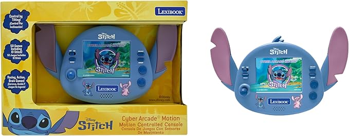 Lexibook, Disney Stitch , Compact Portable Cyber Arcade Console, 50 Games, LCD Colour Screen, Battery-Powered, JL3180D