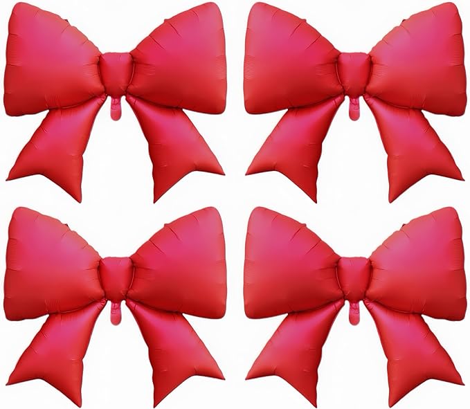 4Pcs Giant Red Bow Balloons for Valentine's Day 38 Inch/coquette Red Bowknot Ribbons Balloon/Bow-Knot Foil Balloons for Baby Shower Bridal Gender Reveal Girl Party Wall Decor