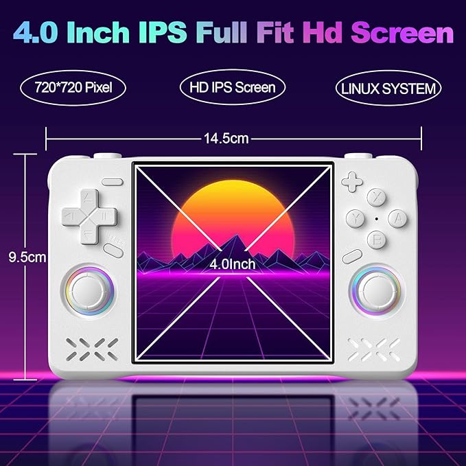 Ultrabatt XF40H Retro Handheld Game Console, 4.0 inch HD Screen, Linux 64-bit System, 18000+ Classic Games, WiFi Multiplayer-Pocket Video Gaming(White)