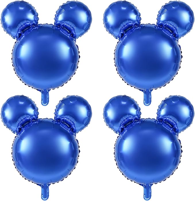 4 Pcs Mouse Head Foil Balloons, 24'' Mouse Mylar Balloon for Birthday Party Decorations Jumbo Mouse Head Aluminum Foil Balloons Party Favors Supplies (Dark Blue)