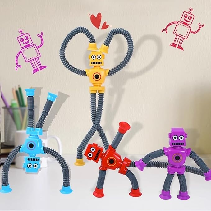 Limpskys 4Pcs Suction Cup Robot Toy,Robot Toys for Kids 3-5 5-7,Autism Sensory Products,Sensory Toys for Kids with Autism