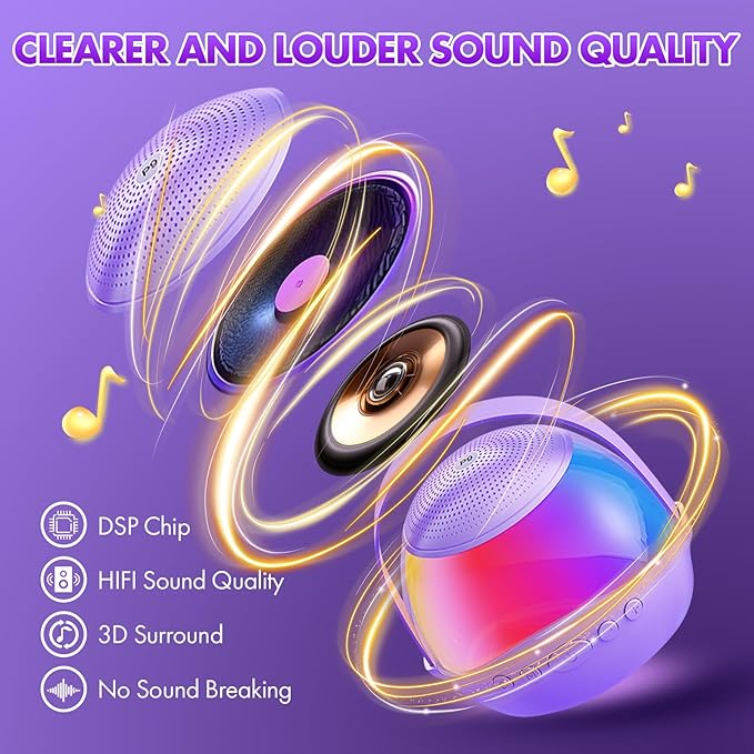 Mini Karaoke Machine Gifts for Kids Adults, Portable Karaoke Speaker with 2 Wireless Microphones, Kids Microphone with Speaker and LED Light, Birthday Gifts for Girls Boys 3-12+ Year Old (Purple)
