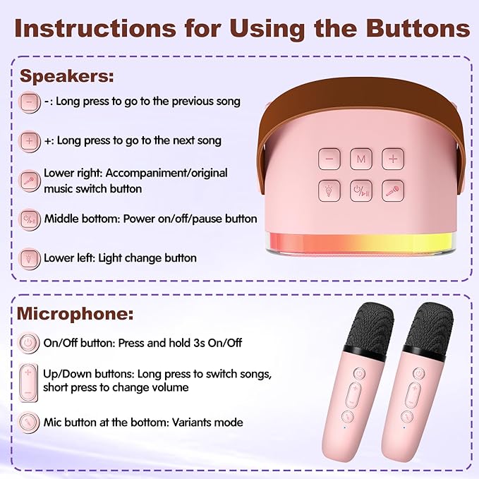 Mini Karaoke Machine with 2 Wireless Microphones, Karaoke Machine for Kids Adults, Singing Toys for Ages 3, 4, 5, 6, 7, 8 +, Best Gift for Birthday, Party, Christmas | Karaoke Machine for Girls
