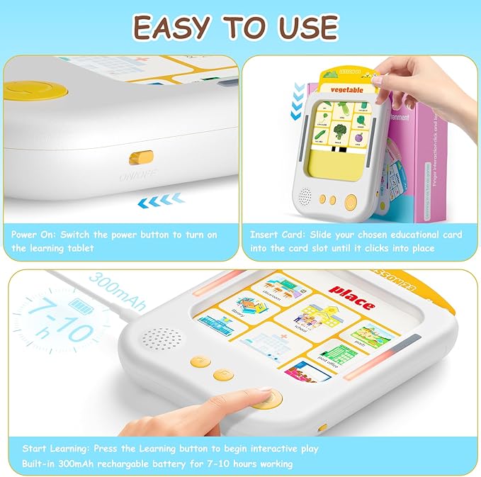 Interactive Educational Learning Tablet Toy for Kids,Screen-Free Phonics Learning Toy with 30 Flash Cards for Alphabets, Numbers, Words, Animals, Learn to Read for Boys Girls 3-5 Years Old, White