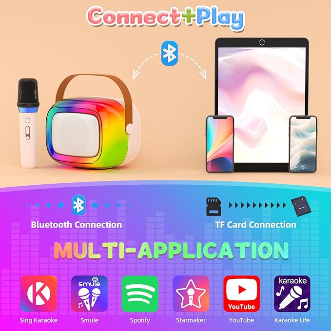 Karaoke Machine for Kids, Girl Toys Christmas Birthday Gifts for Ages 4-12 Girls, Boys, Guyucom Portable Bluetooth Karaoke Machines with 1 Wireless Mic for 4,5,6,7,8,9,10,11,12+ Year Old Kid Party