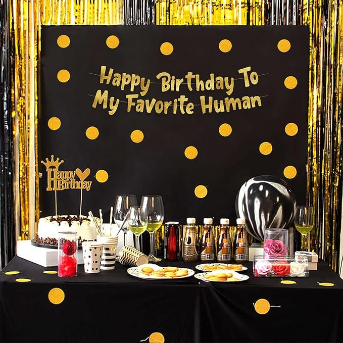 Pre-Strung Happy Birthday To My Favorite Human - Funny Birthday Gold Glitter Banner - Funny Birthday Decorations for Men and Women - Party Supplies and Gifts