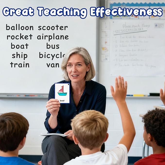 Learning Flashcards Transportation, 18 Different Transportations Educational Cards, Social Learning Card for Kids