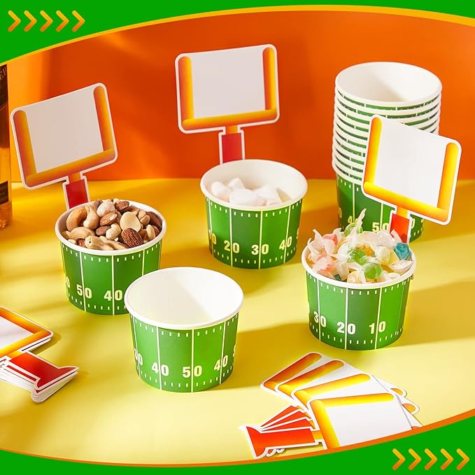 Suclain 24 Set Football Bowls Snacks Paper Cups Disposable Football Party Decorations Supplies Favors with Tailgate Cards for Kids Tailgate Games Birthday Sports Events Popcorn