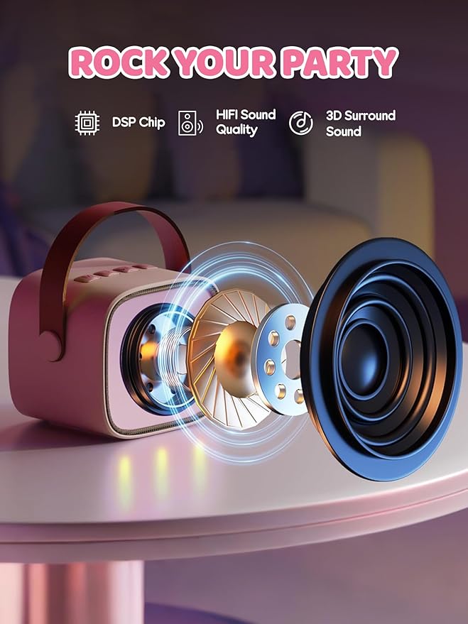 Upgraded Mini Karaoke Machine with 4 Wireless Microphones Toy for Kids, 2026 Top Birthday Gifts for Girls Boys, Portable MP3 Player for Ages 3, 4, 5, 6, 7, 8, 9, 10, 11, 12+ Year Old Party (P-Ink)