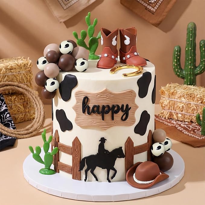 Knana 21Pcs Cowboy Birthday Cake Topper Cowboy Hat Cake Topper with Brown Boot for Western Cowboy Birthday Party Supplies