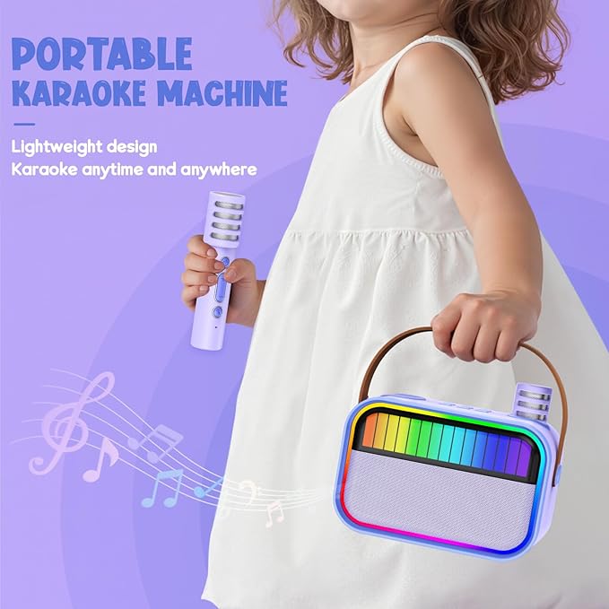 Karaoke Machine for Kids, Kids Toys for 3-12 Years Old Girls Birthday Presents, Portable Bluetooth Karaoke Speaker with 2 Microphones, Girls Gifts for Kid Party Christmas Birthday(Purple)