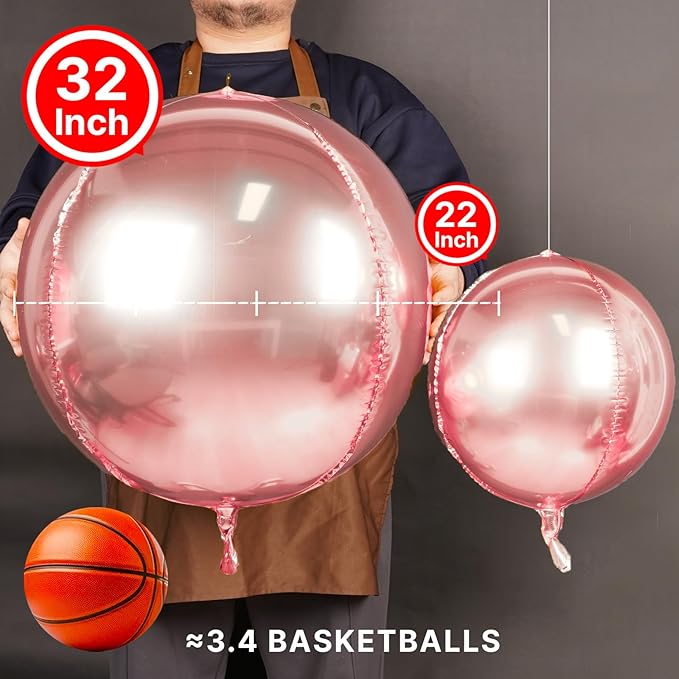 PartyWoo Rose Gold Foil Balloons 6pcs 32 Inch Large Round Foil Big Giant 4D Jumbo Inflatable Mirror Ball Mylar Balloons for Baby Shower Floral Birthday Wedding Bachelorette Party Decorations