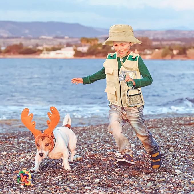 Coloch 5 Pcs Explorer Costume Kit for Kids, Kid Safari Outfit Set Children Pretend Play Costumes Including Cargo Vest, Hat, for Role Play as Zoo Keeper, Paleontologist, Park Ranger, for Boy& Girl 3-7