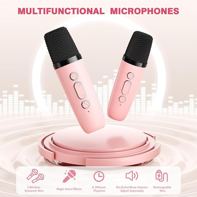 Mini Karaoke Machine with 2 Wireless Microphones, 2026 TOP Kids Portable Bluetooth Karaoke Machine for 3, 4, 5, 6, 7, 8, 9,10,11,12+Year Old, Christmas Birthday Gifts for Girls Boys Adults Home Party