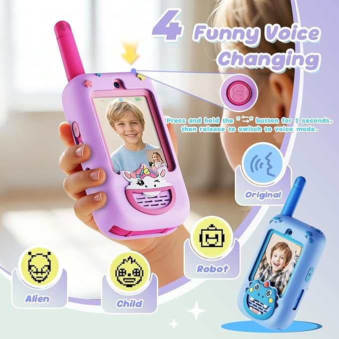 Video Walkie Talkies for Kids, 2 Pack Walkie Talkies with HD Camera, Long Range Two Way Radio with 4 Voice Effects, Christmas Birthday Gifts for Boys Girls 3 4 5 6 7 8 9 Year Olds