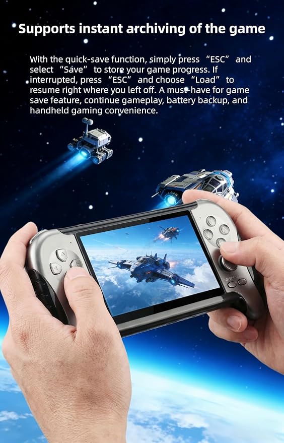 4.3-Inch HD Screen Portable Retro Game Console with Built-in Classic Games – Instant Save, TV Output, Video/Music Player, Rechargeable Battery, for Teens & Adults