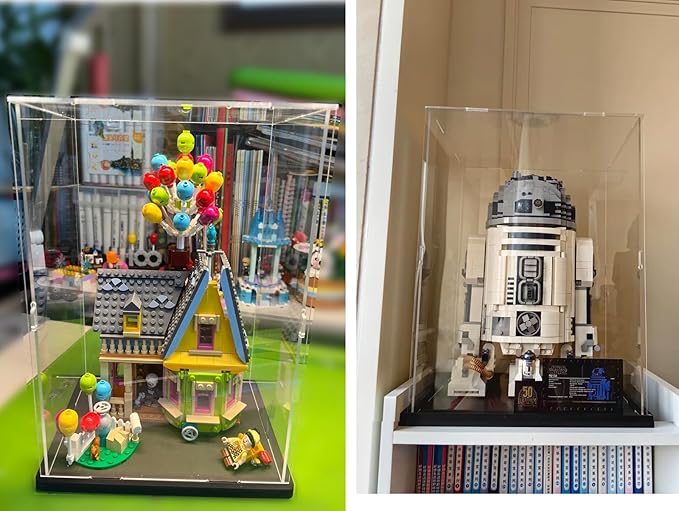 Thickened Clear Acrylic Display Case with Wood-Plastic Base for Lego 75328 75976 Action Figures Collectibles Organizer Display Box Dustproof Protection Showcase (Black Inside 5.9x5.9x7.8 inch)