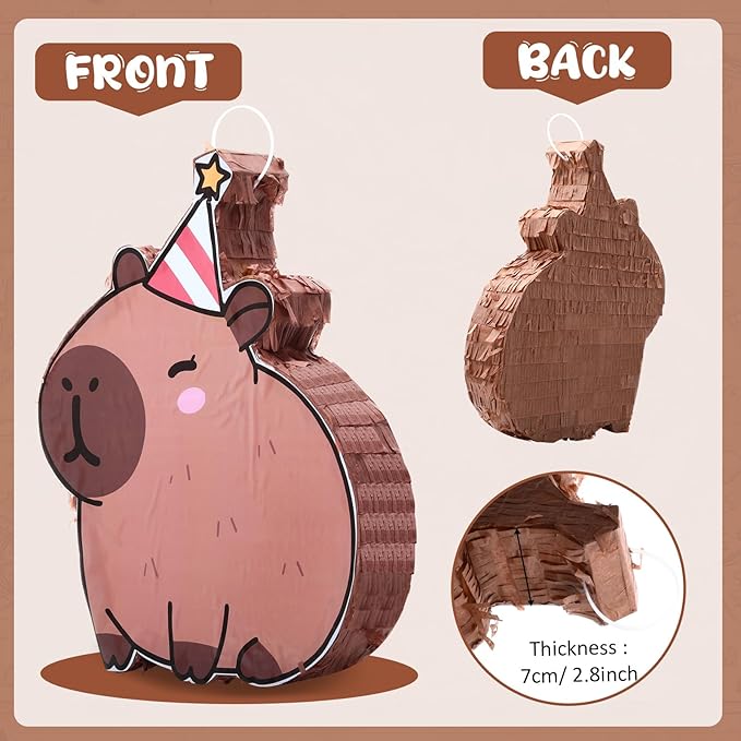 Christmas Capybara Piñata for Kids Birthday Party 15.7 x 10 x 2.8 Inches Xmas Candy Cane Cap Animal Piñata with Bat Blindfold and Confetti for Holiday Photo Props Decoration