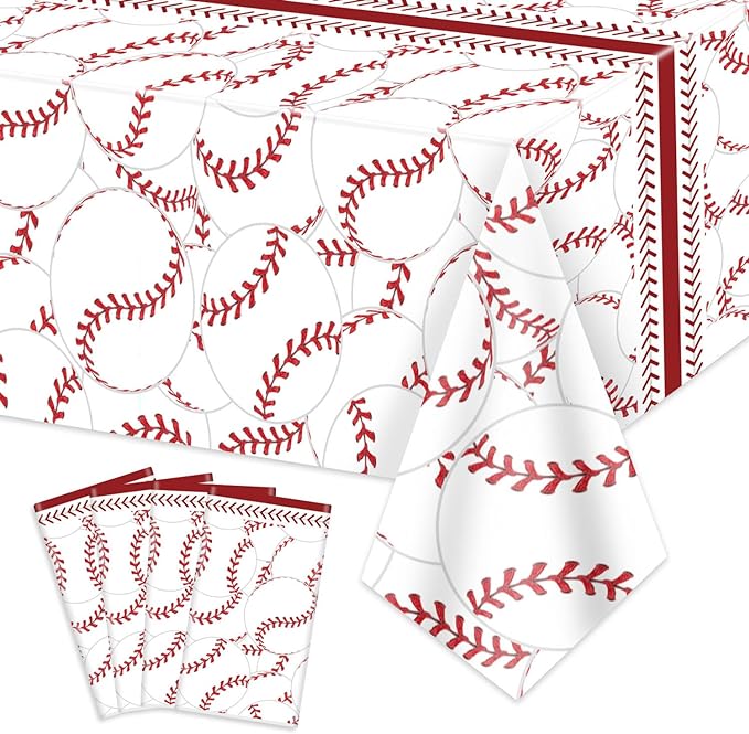 4 Pcs Baseball Tablecloths, Rectangular Baseball Pattern Table Cloth Disposable Party Decorations Table Covers for Boys Sports Event Birthday Party Supplies, 51x86 Inch