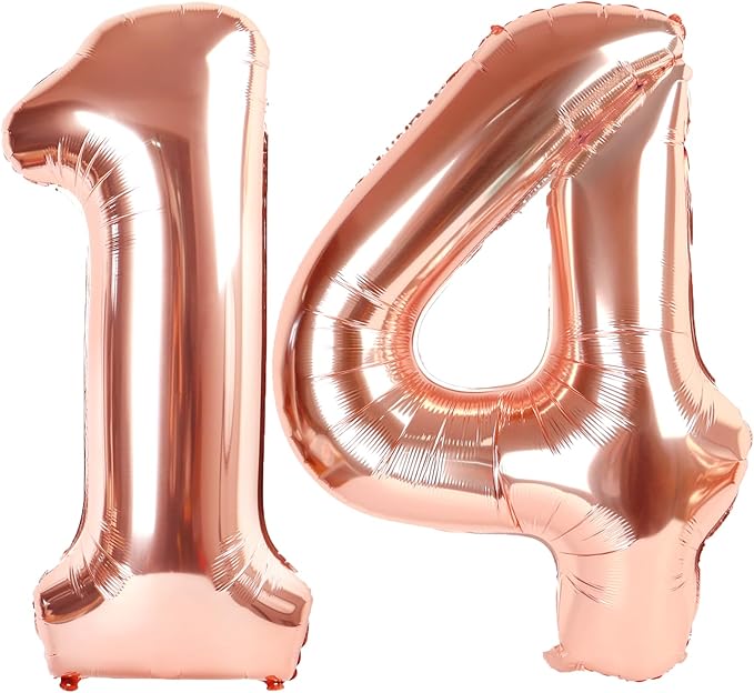40 Inch Rose Gold Balloon Number 14 Balloon,Jumbo Mylar Foil Helium Balloon for 14 Digital Balloons for Birthday Party,Wedding Anniversary Party Decorations