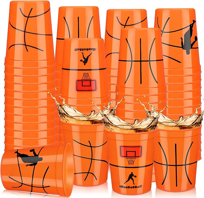 Norme 24 Pcs Basketball Plastic Cups Bulk Basketball Party Supplies Tableware Reusable Drink Cups 16 oz Ball Design for Birthday Party Dinnerware Decoration Events Family Dinner