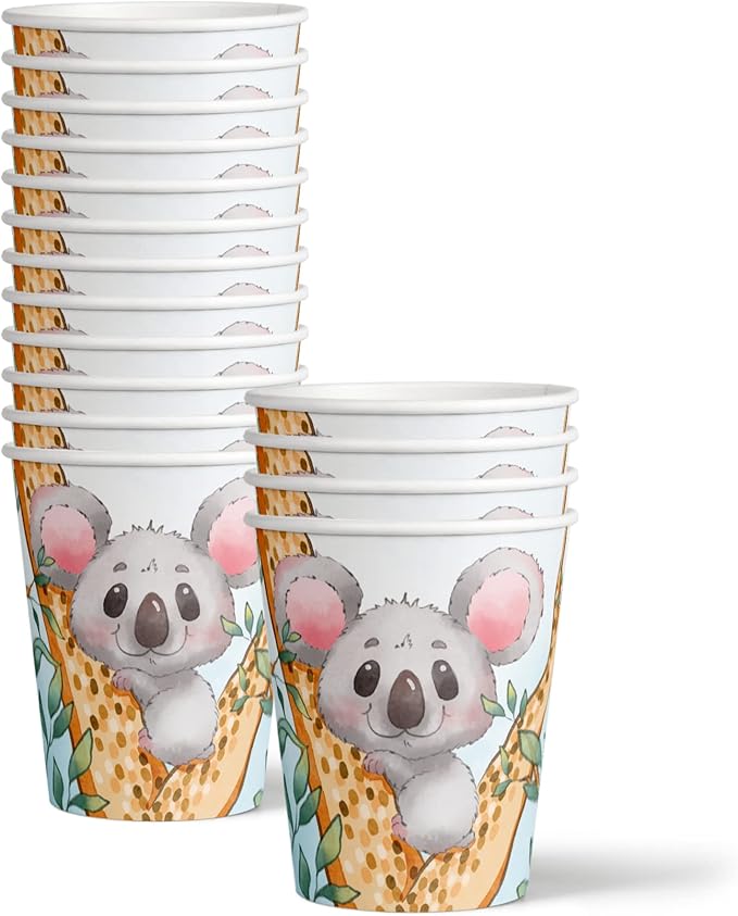 Koala Birthday Party Supplies - Koala Bear Baby Shower - 1st Birthday Party | Tableware Set Includes Plates, Napkins and Cups | Kit for 16