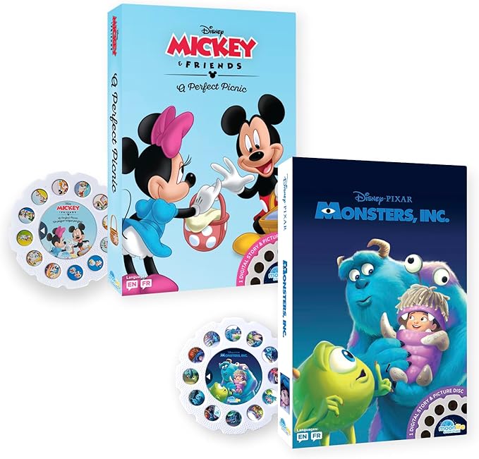 Moonlite Storytime 2-Story Bundle, Requires Moonlite Projector (Sold Separately), Mickey & Friends: A Perfect Picnic & Pixar Monsters, Inc, Vibrant Storybook Art Projections with Sound Effects & Music