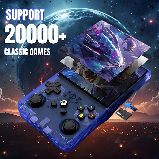 2025 New Upgrade R36MAX Retro Handheld Game Console , 4.0 Inch IPS Video Gaming Console with 64GB TF Card Over 20000+ Pre-Installed Retro Games, 4000mAh Battery (Blue)
