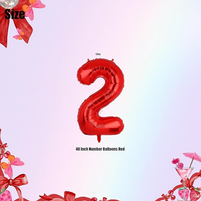 40 Inch 2 Red Number Balloons Mylar Foil Helium Digital Balloons Baby Shower 2st Birthday Party Decor Supplies