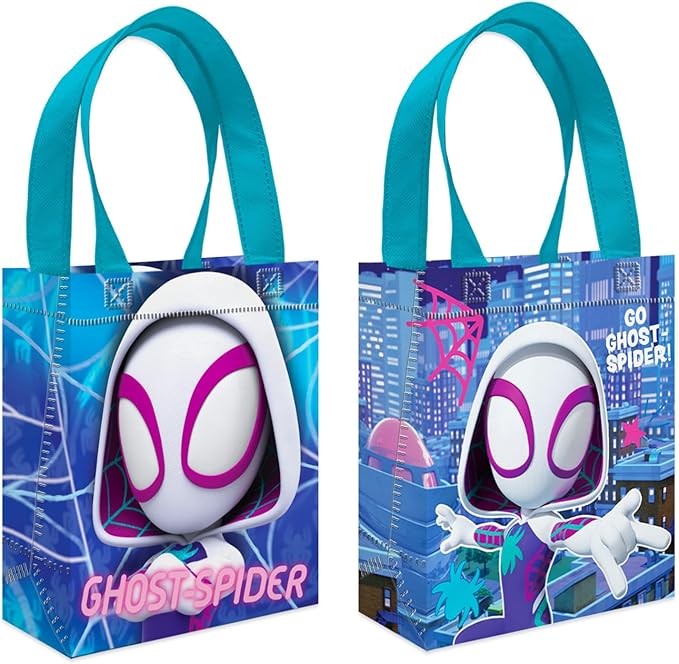 Marvel Ghost Spider Party Favor Bags Set – 24 Pack 8" Spiderverse Goodie Bags for Girls Bulk Reusable Mini Totes | Spidey and Friends Ghost Gwen Birthday Party Supplies