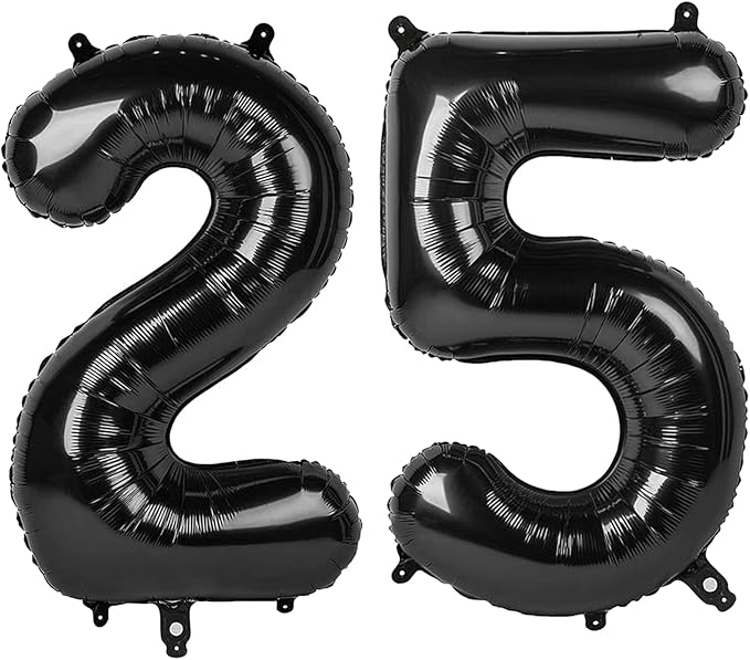 40 Inch 25 Balloons Numbers, Happy 25th Birthday Decorations for Women, Black Foil Large Ballon for 2 5 25 52 Birthday Party Wedding Anniversary Supplies