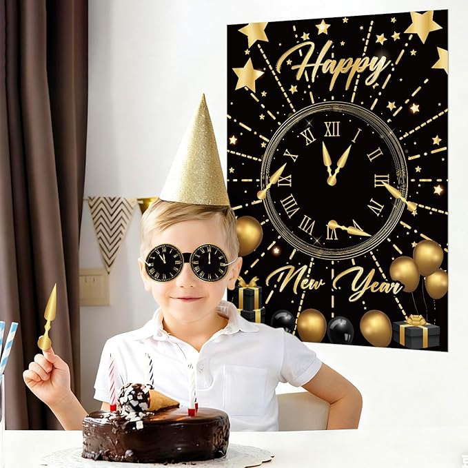 Hooqict New Years Party Games for Kids Family 2026 Pin The New Year’s Eve Games Countdown Clock Holiday Party Activities Supplies, Large Pin The Games Poster with 32 Stickers