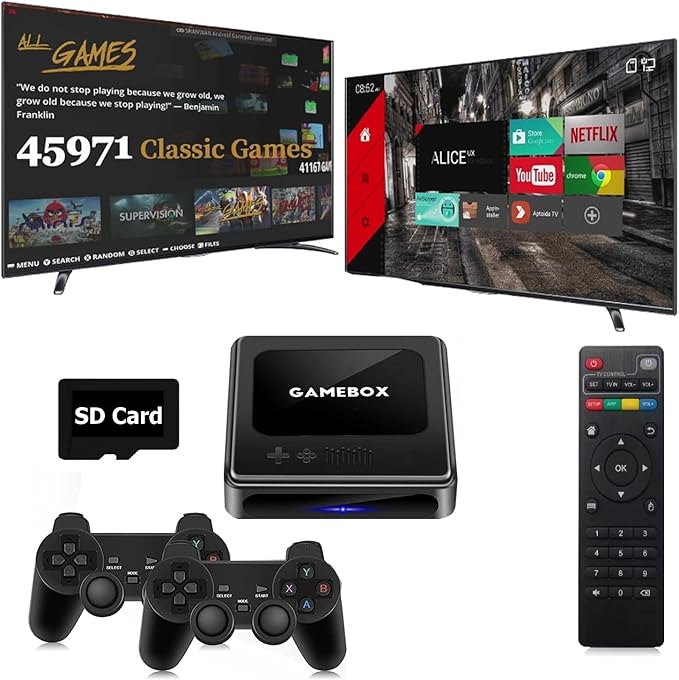 Retro Game & TV Super Console,with 40,000+ Games, Compatible with 40+ emulators, Game Emuelec 4.5/TV Android 9.0 Dual System, Supports 1080P,BT5.0 (128GB(40000+Games))